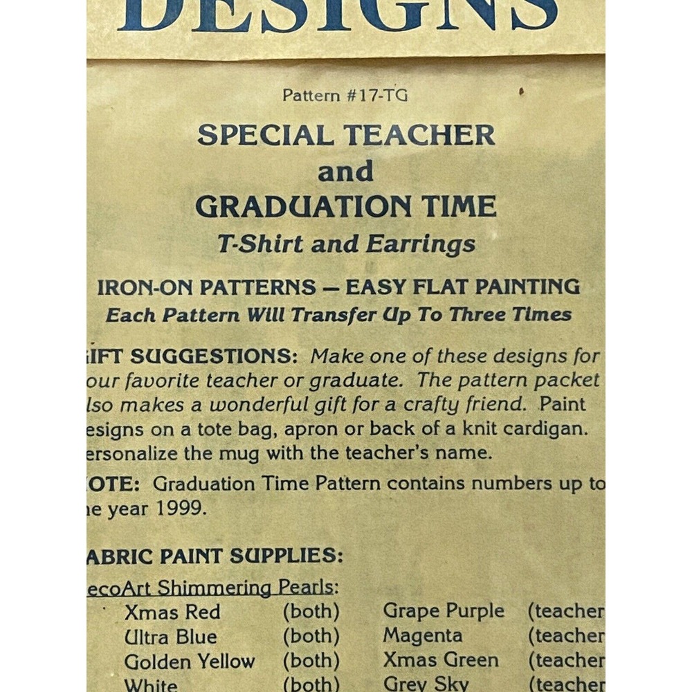VTG Mind Designs Iron-On Patterns 2‎ Graduation + Teacher Bernice Wills 1993 NEW - Picture 6 of 7